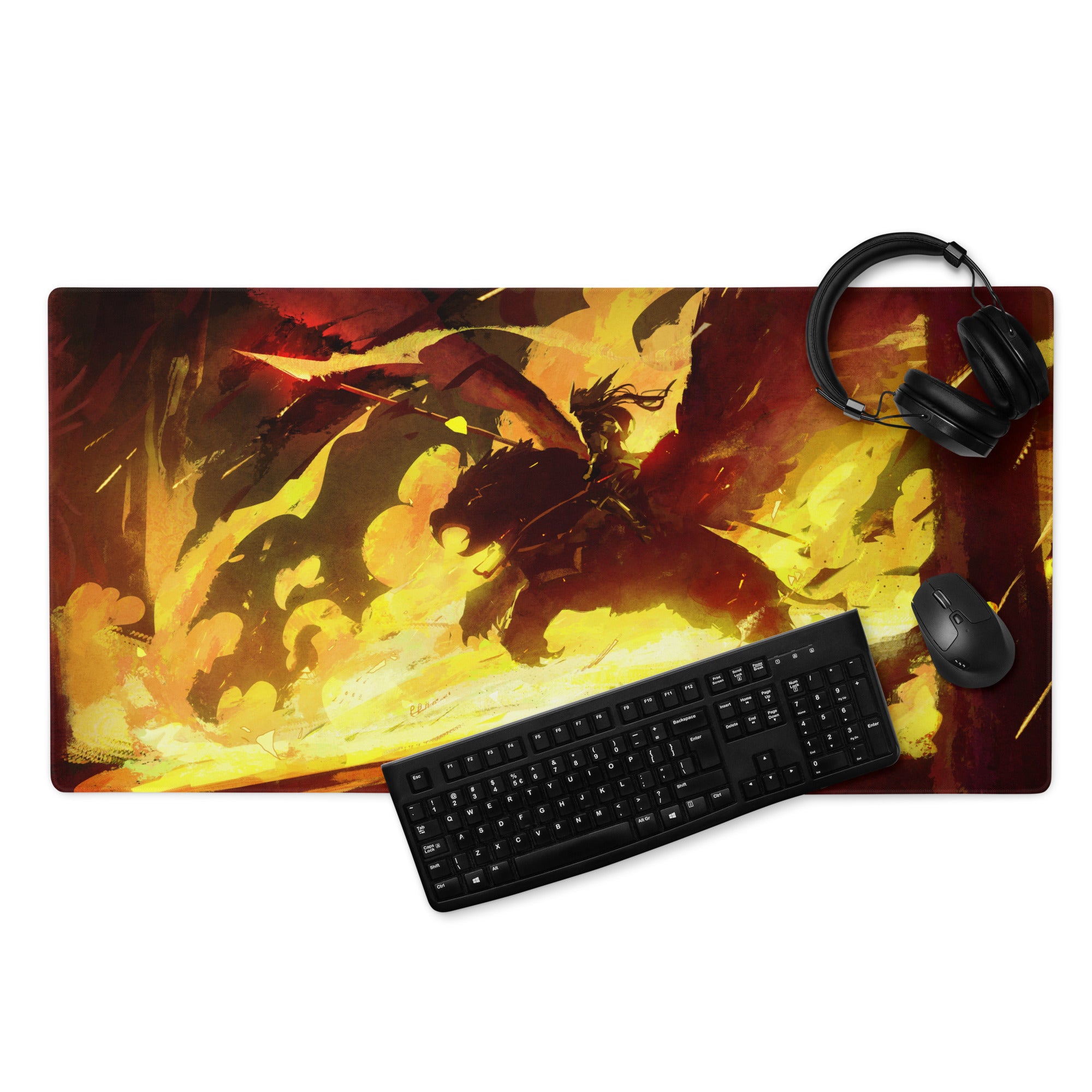 Fiery Orange Yellow Red Gaming Mouse Pad for Desktop Setup Abstract Brushstroke Art Energetic Gamer Decor