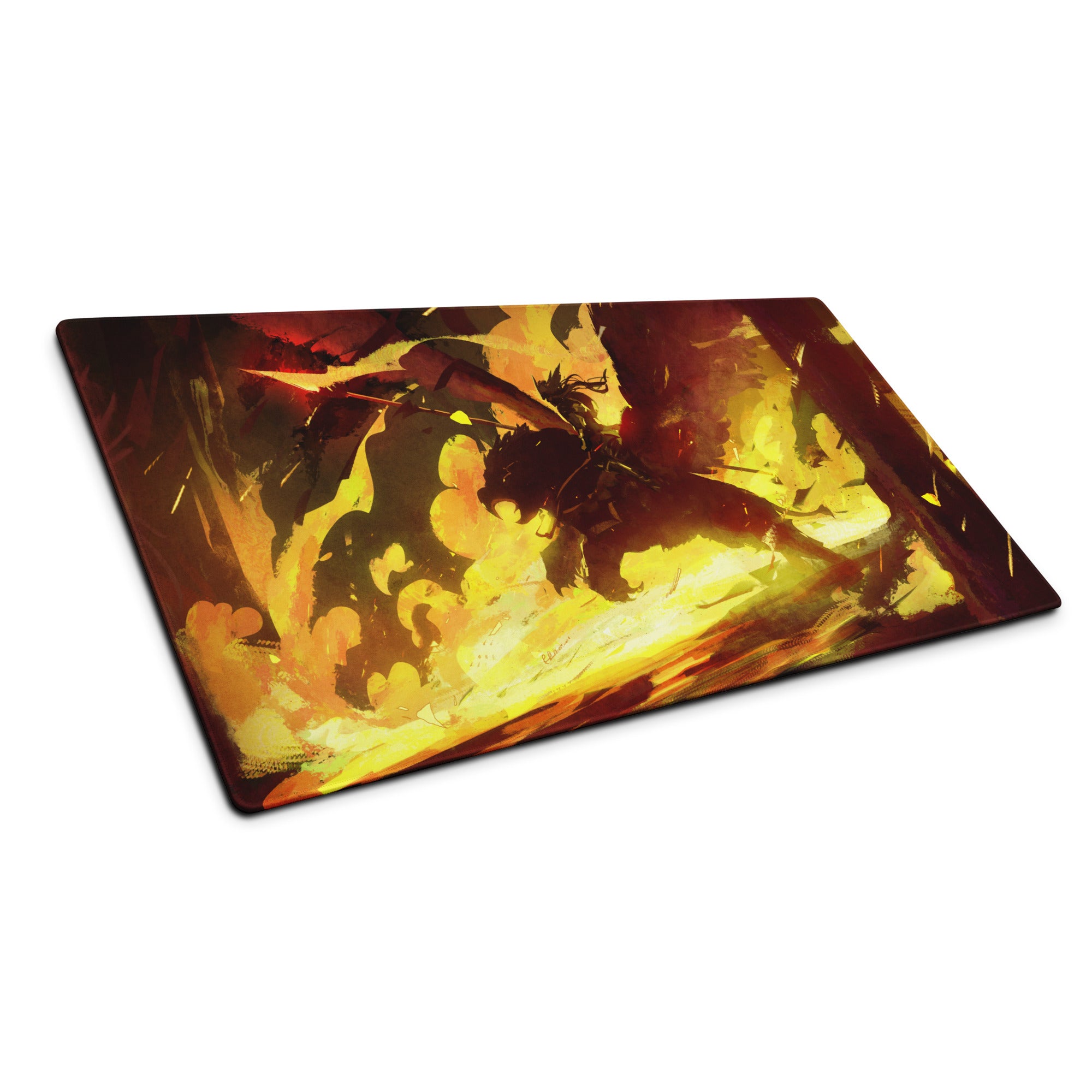 Fiery Orange Yellow Red Gaming Mouse Pad for Desktop Setup Abstract Brushstroke Art Energetic Gamer Decor