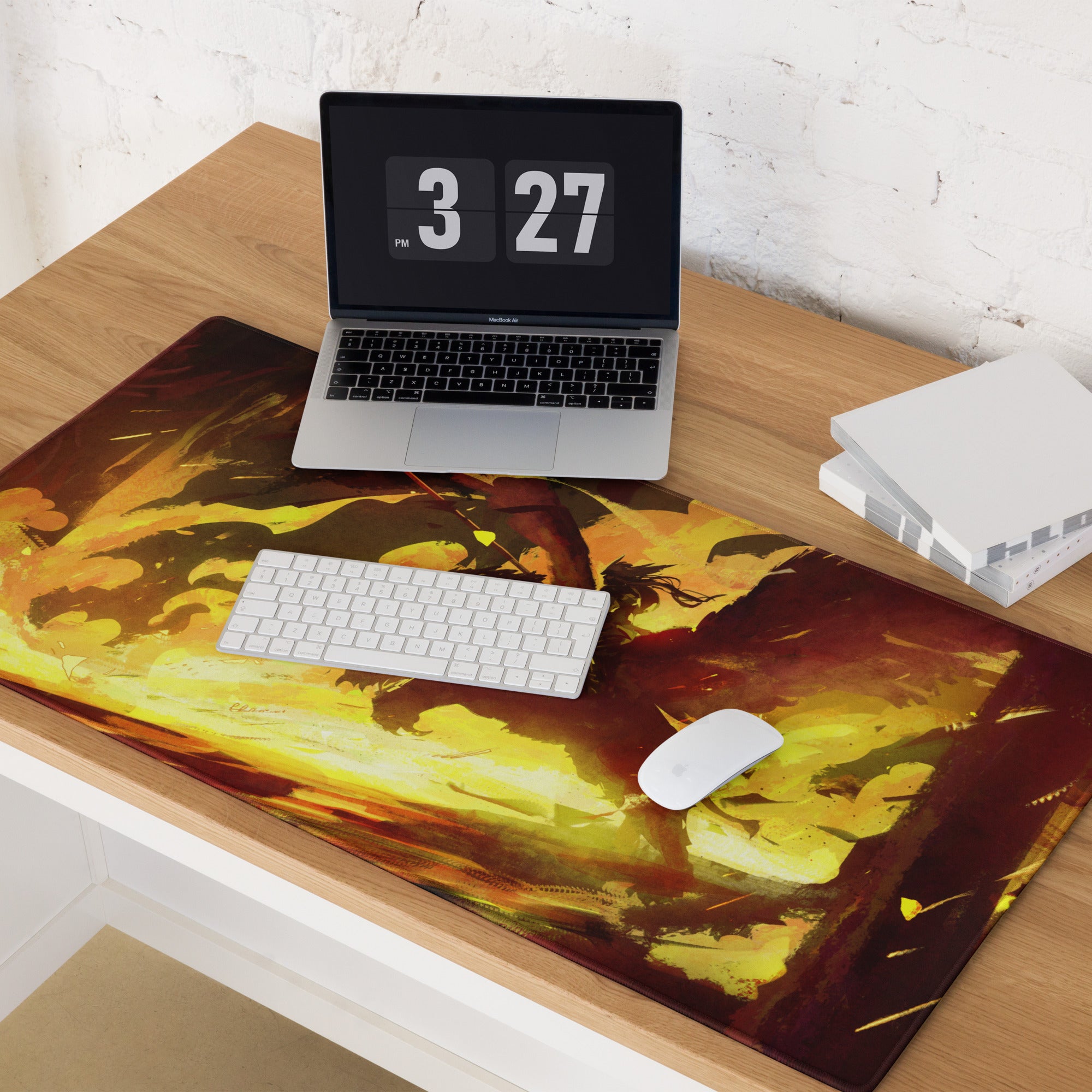 Fiery Orange Yellow Red Gaming Mouse Pad for Desktop Setup Abstract Brushstroke Art Energetic Gamer Decor