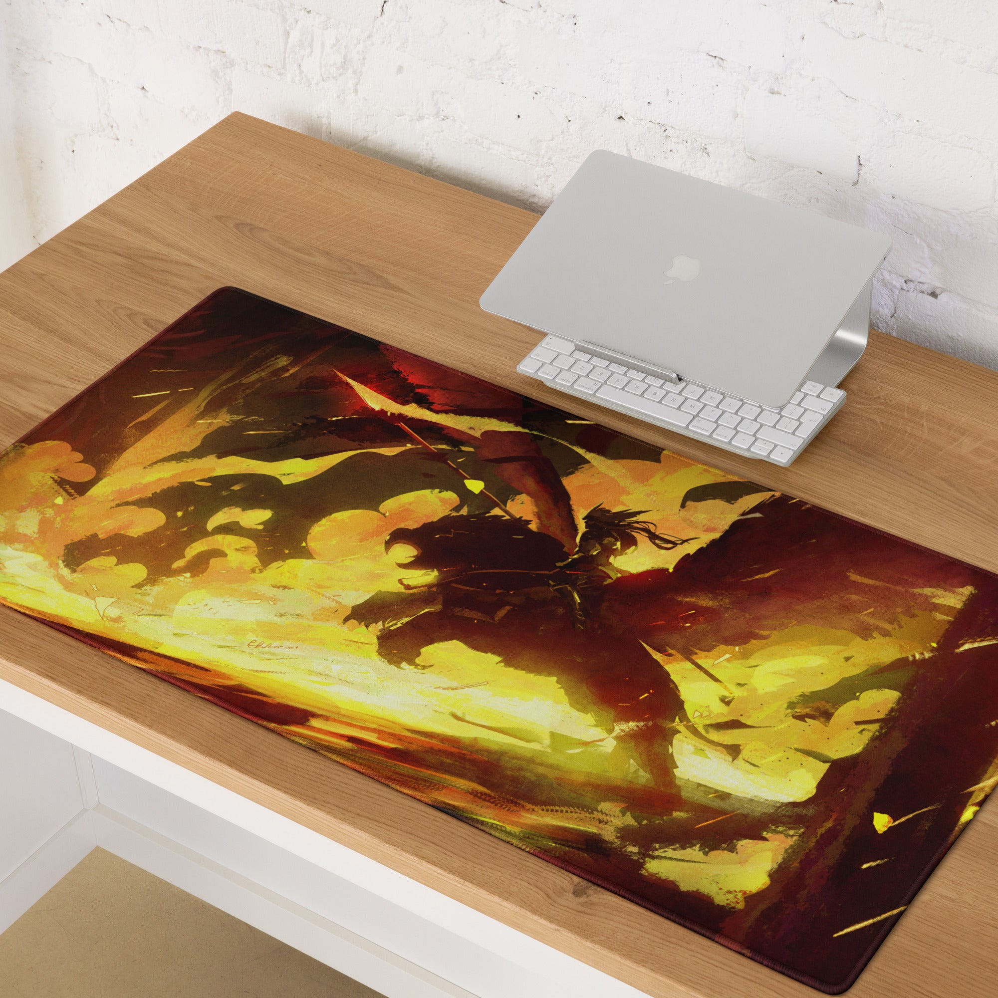 Fiery Orange Yellow Red Gaming Mouse Pad for Desktop Setup Abstract Brushstroke Art Energetic Gamer Decor