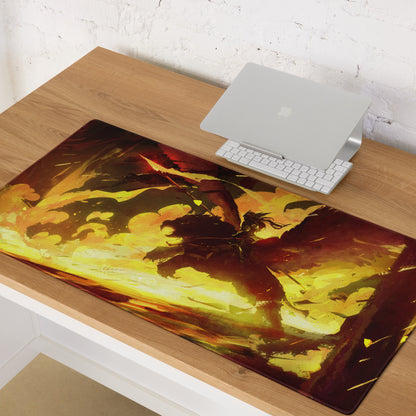 Fiery Orange Yellow Red Gaming Mouse Pad for Desktop Setup Abstract Brushstroke Art Energetic Gamer Decor