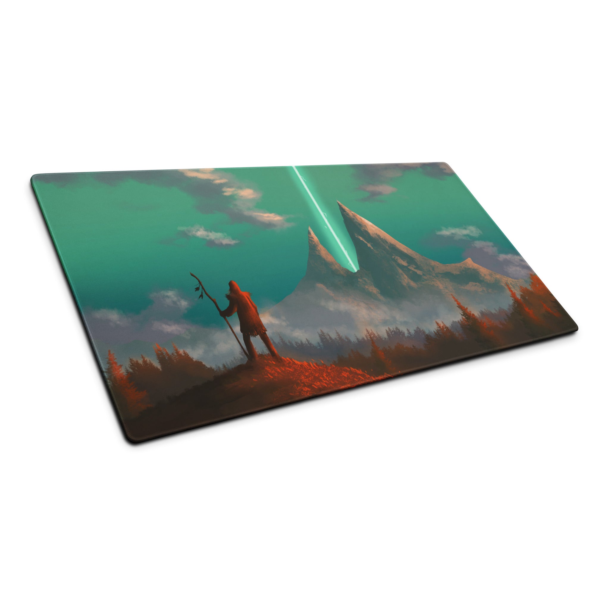 Green Teal Gaming Mouse Pad For Desktop Setup Large Size Epic Fantasy Landscape Digital Art