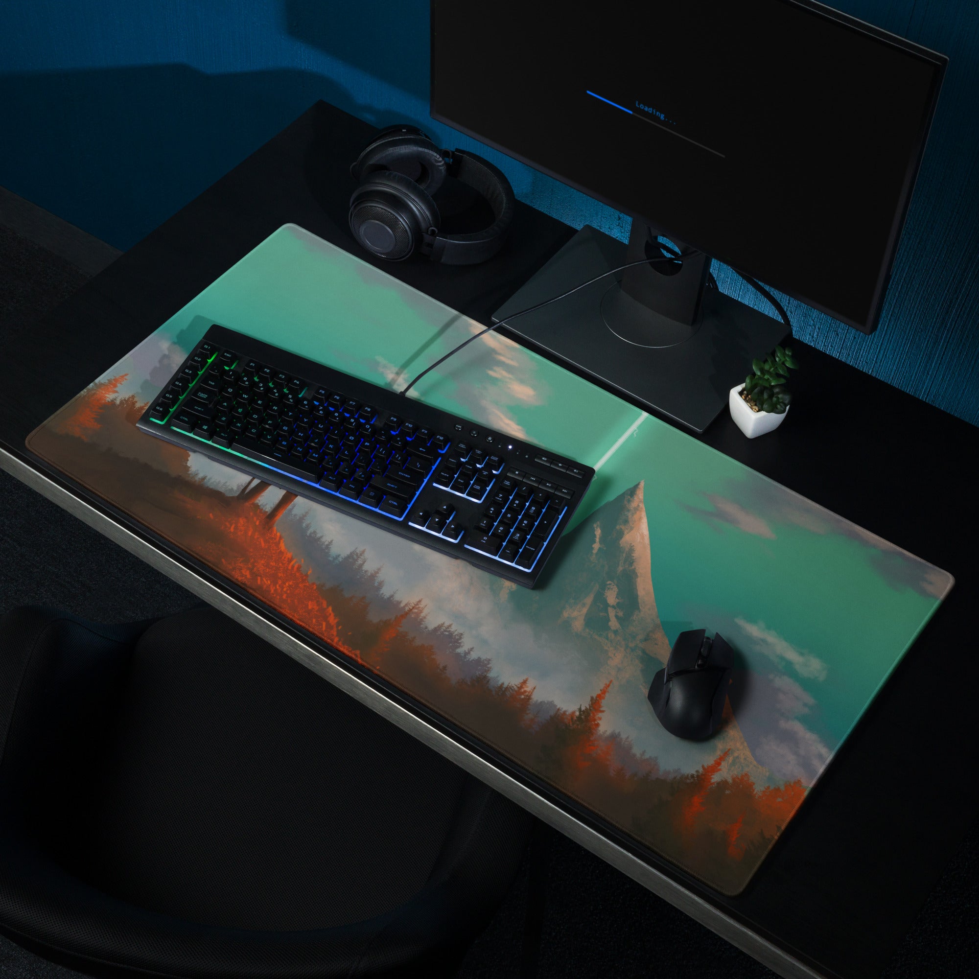 Green Teal Gaming Mouse Pad For Desktop Setup Large Size Epic Fantasy Landscape Digital Art