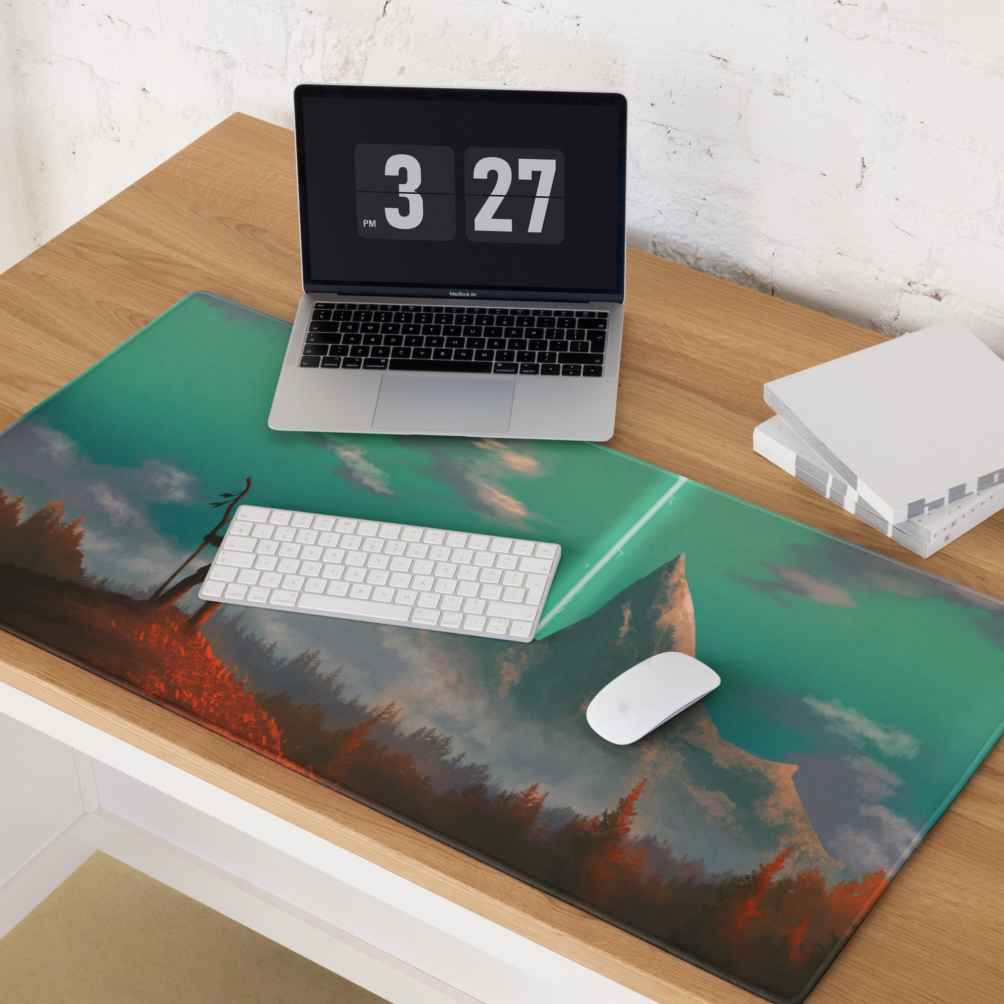 Green Teal Gaming Mouse Pad For Desktop Setup Large Size Epic Fantasy Landscape Digital Art