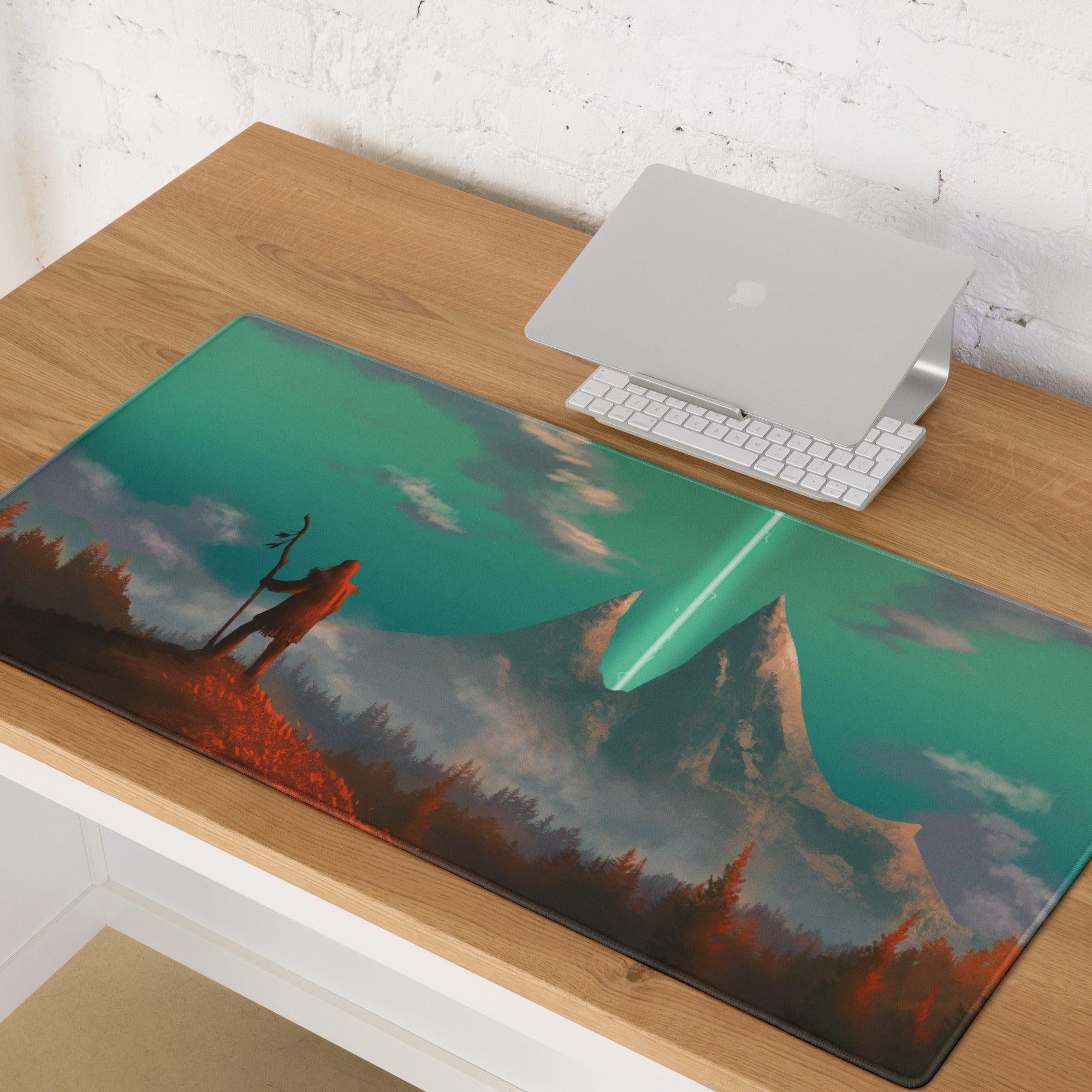 Green Teal Gaming Mouse Pad For Desktop Setup Large Size Epic Fantasy Landscape Digital Art
