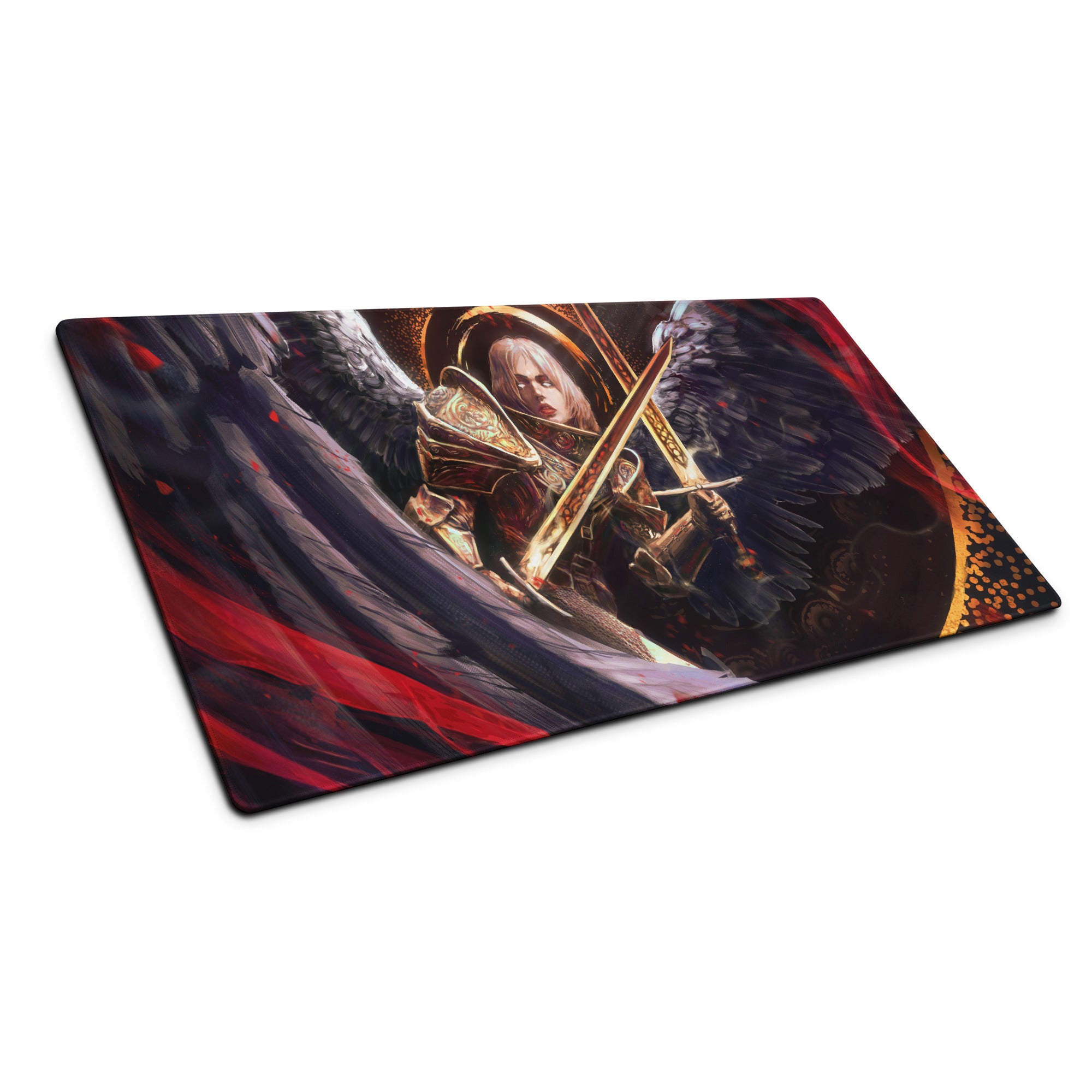 Gaming Mouse Pad Red Black Large Non Slip Desk Mat With Fantasy Angel Wings Artwork For Epic Dota And CSGO Play