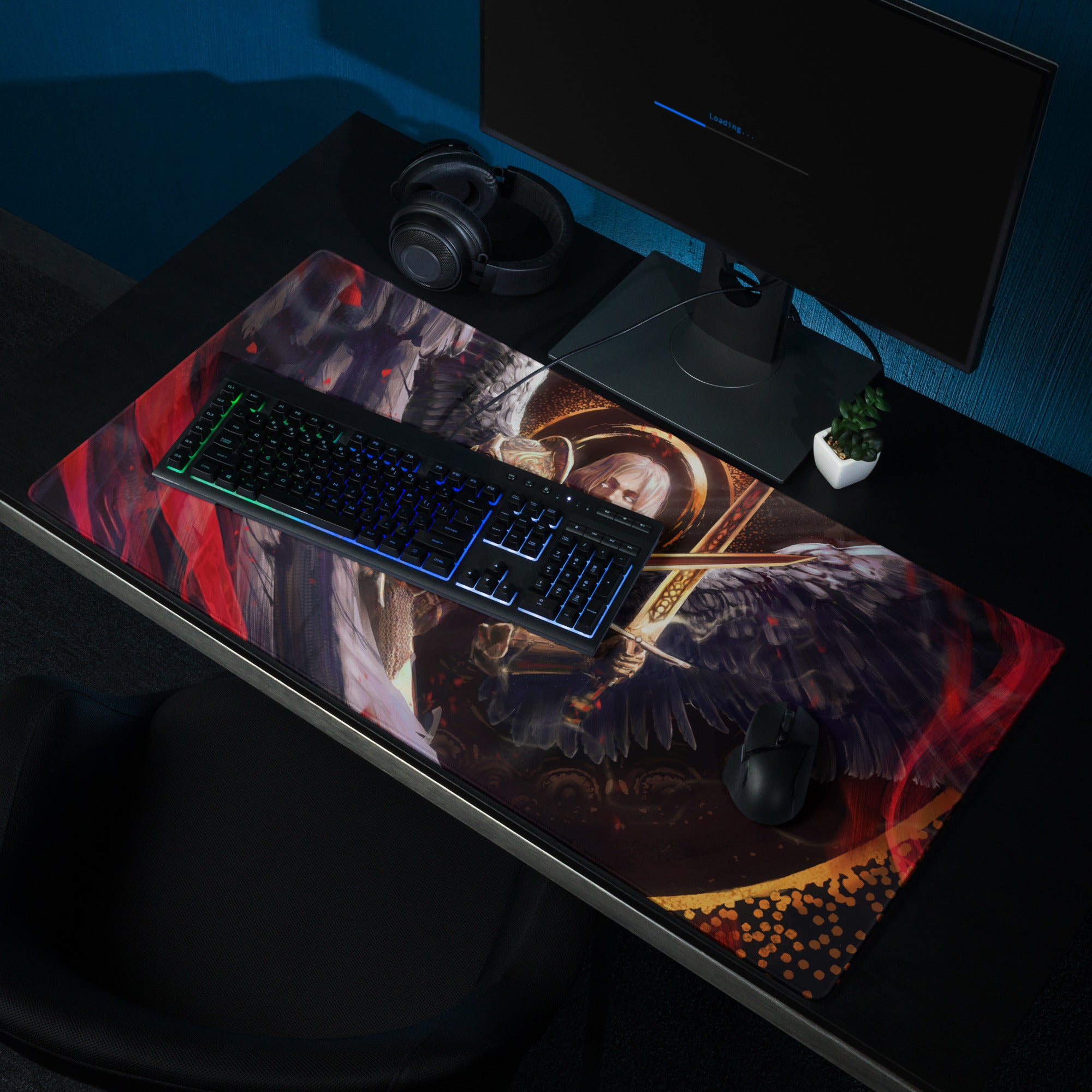 Gaming Mouse Pad Red Black Large Non Slip Desk Mat With Fantasy Angel Wings Artwork For Epic Dota And CSGO Play