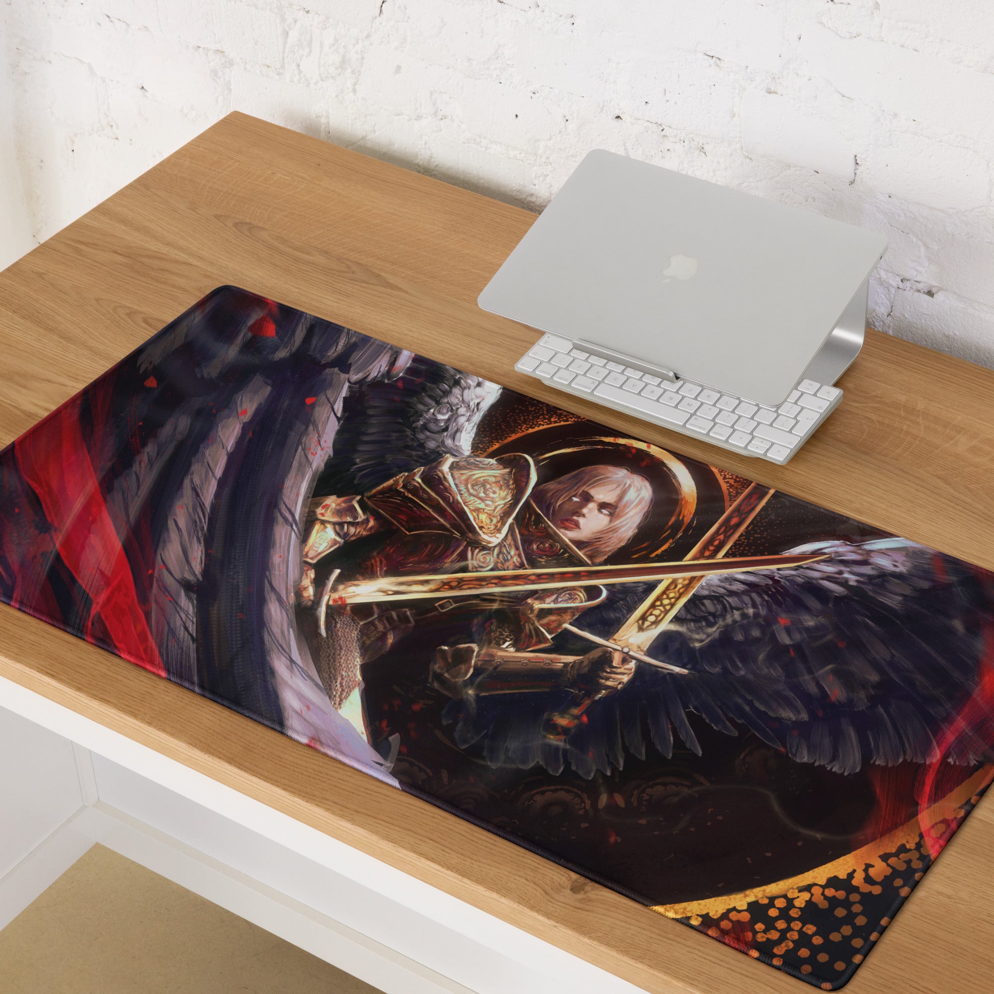 Gaming Mouse Pad Red Black Large Non Slip Desk Mat With Fantasy Angel Wings Artwork For Epic Dota And CSGO Play
