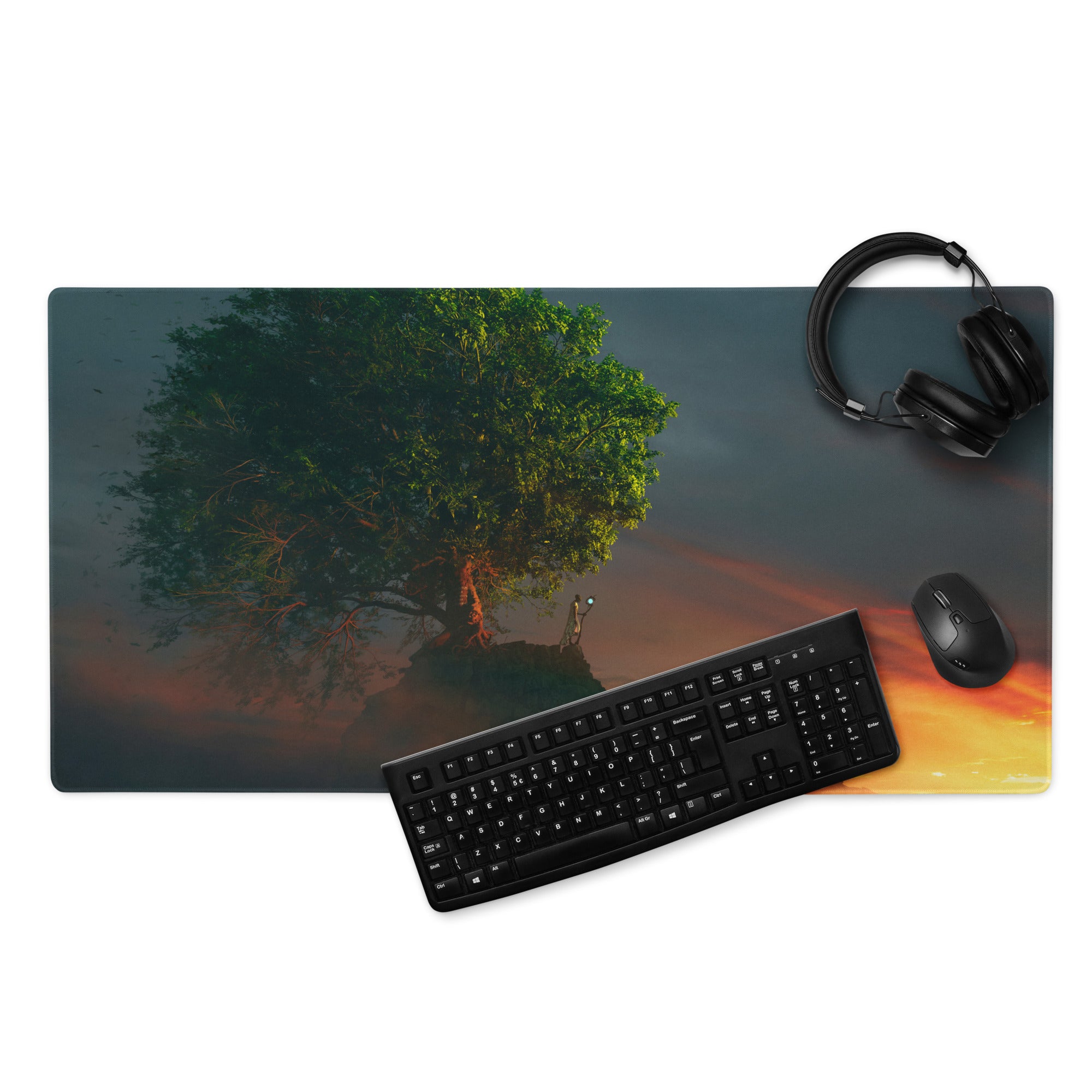 Gaming Mouse Pad Forest Green And Sunset Orange Large Desk Setup With Non Slip Base And Edge Stitching Modern
