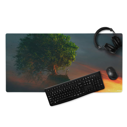 Gaming Mouse Pad Forest Green And Sunset Orange Large Desk Setup With Non Slip Base And Edge Stitching Modern