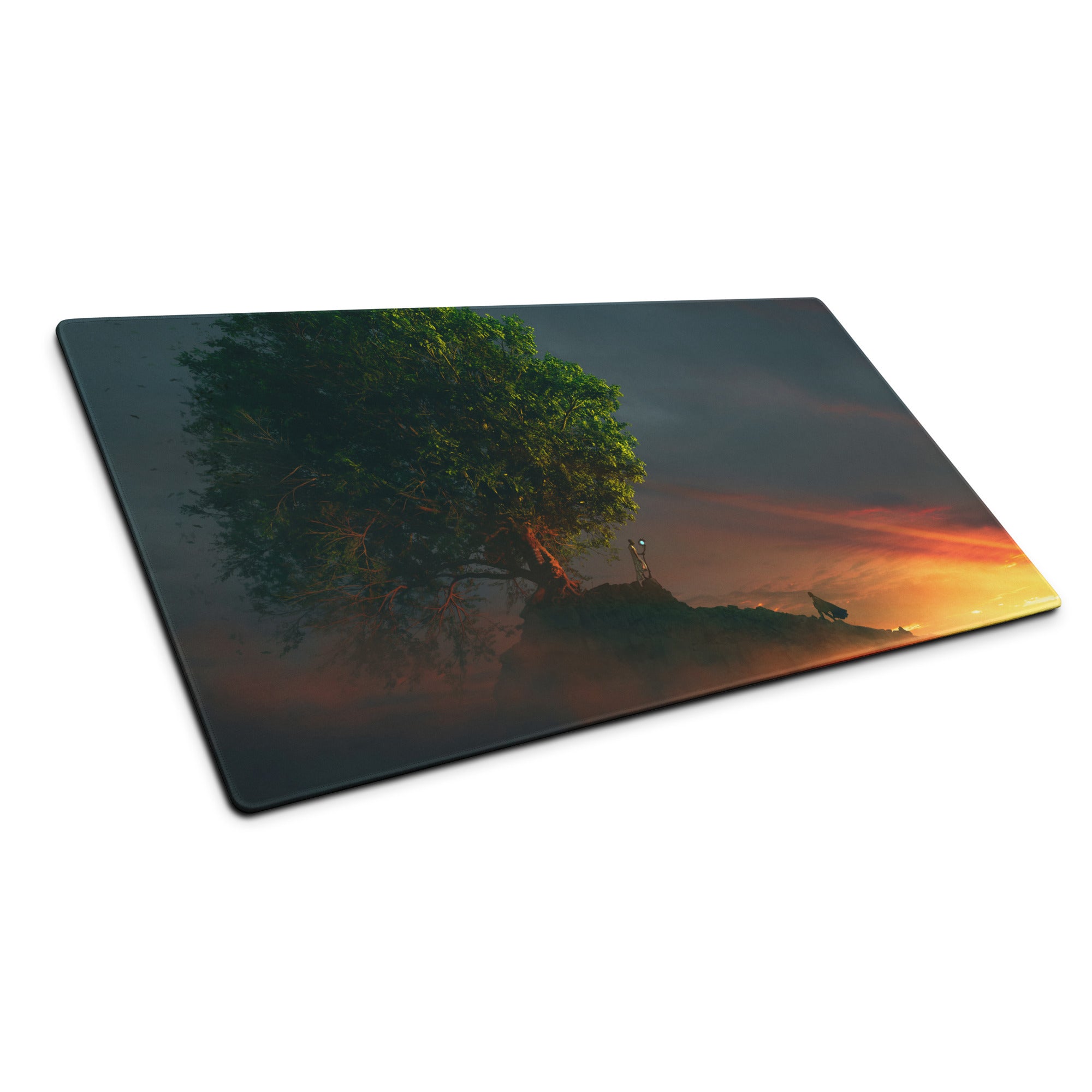 Gaming Mouse Pad Forest Green And Sunset Orange Large Desk Setup With Non Slip Base And Edge Stitching Modern