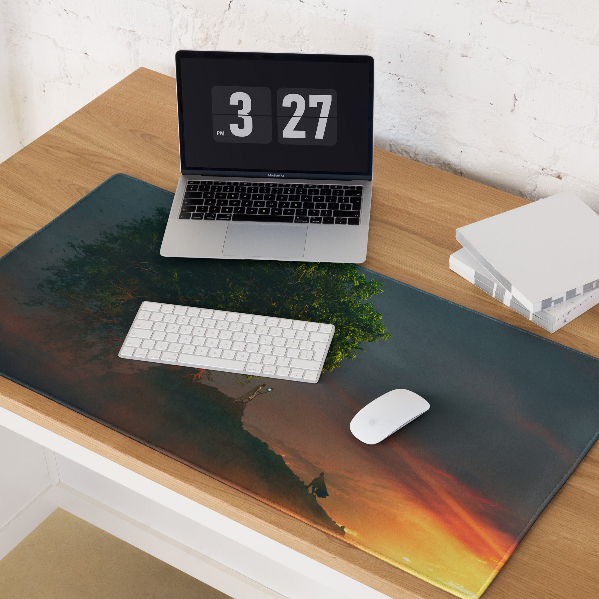 Gaming Mouse Pad Forest Green And Sunset Orange Large Desk Setup With Non Slip Base And Edge Stitching Modern