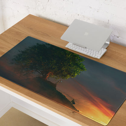 Gaming Mouse Pad Forest Green And Sunset Orange Large Desk Setup With Non Slip Base And Edge Stitching Modern