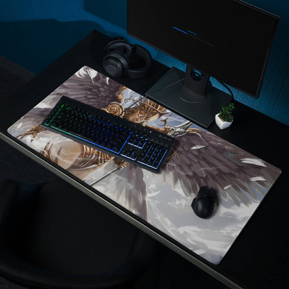 Gaming Mouse Pad Large Desk Mat With Bronze Gold Fantasy Warrior Illustration For Epic Winged Armor Gaming Setup