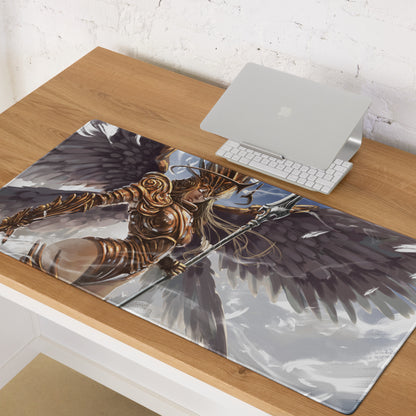 Gaming Mouse Pad Large Desk Mat With Bronze Gold Fantasy Warrior Illustration For Epic Winged Armor Gaming Setup