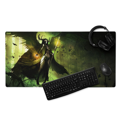 Gaming Mouse Pad Green Black Large Desk Mat For Gaming Setup Fantasy Art Style Moody Theme