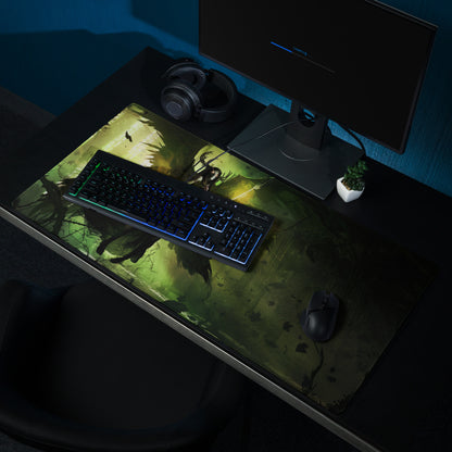 Gaming Mouse Pad Green Black Large Desk Mat For Gaming Setup Fantasy Art Style Moody Theme