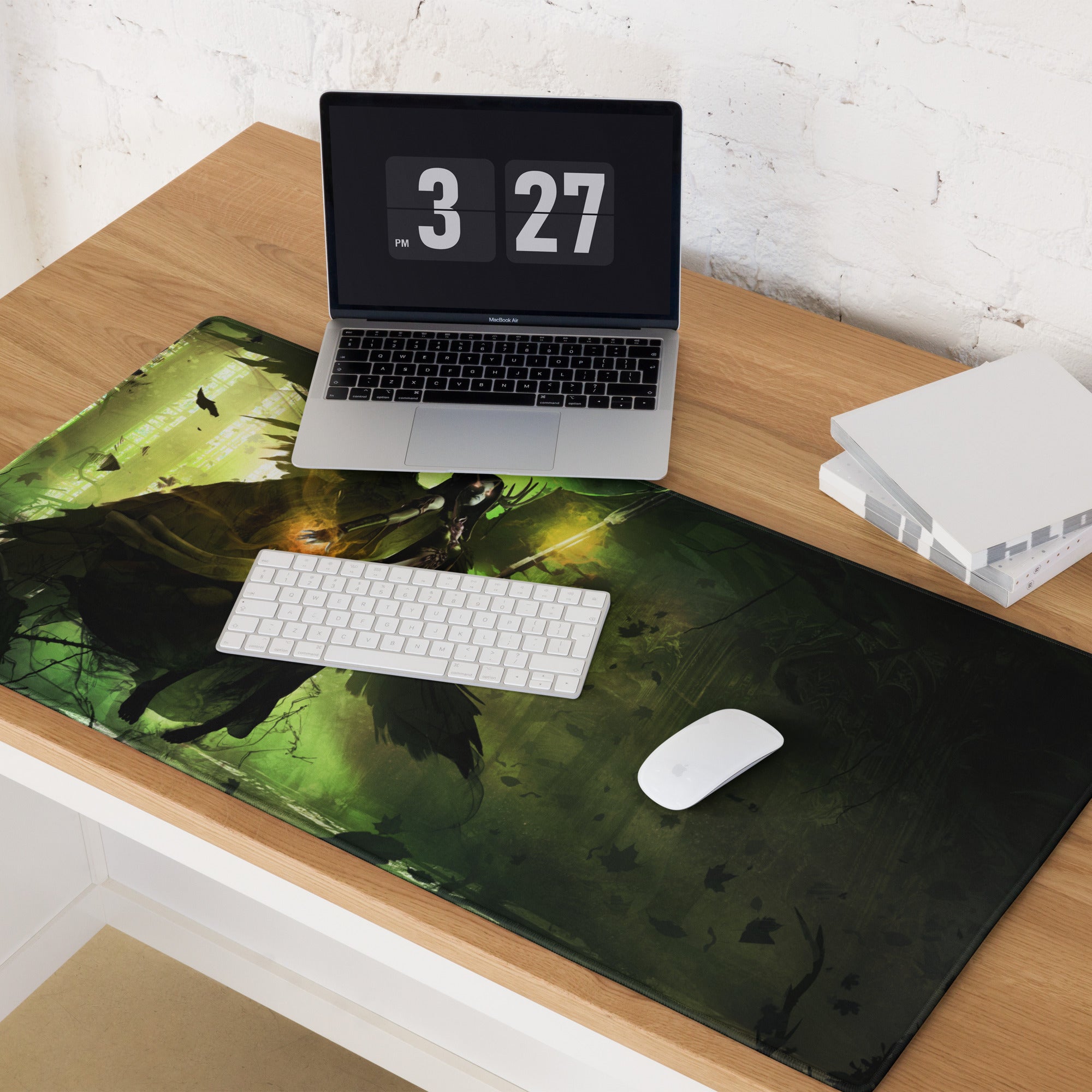 Gaming Mouse Pad Green Black Large Desk Mat For Gaming Setup Fantasy Art Style Moody Theme