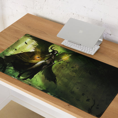 Gaming Mouse Pad Green Black Large Desk Mat For Gaming Setup Fantasy Art Style Moody Theme