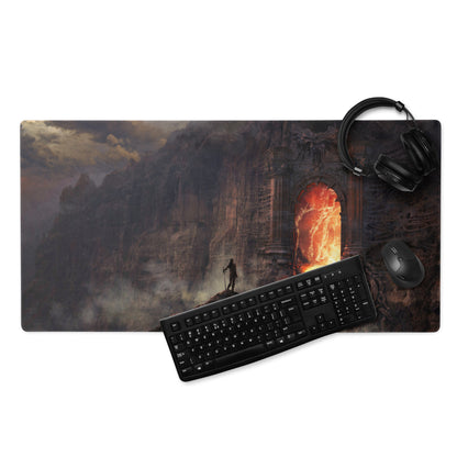Gaming Mouse Pad Dark Lava Orange Epic Fantasy Desk Mat For Battlestation Large Non Slip Edge Stitched Digital Art