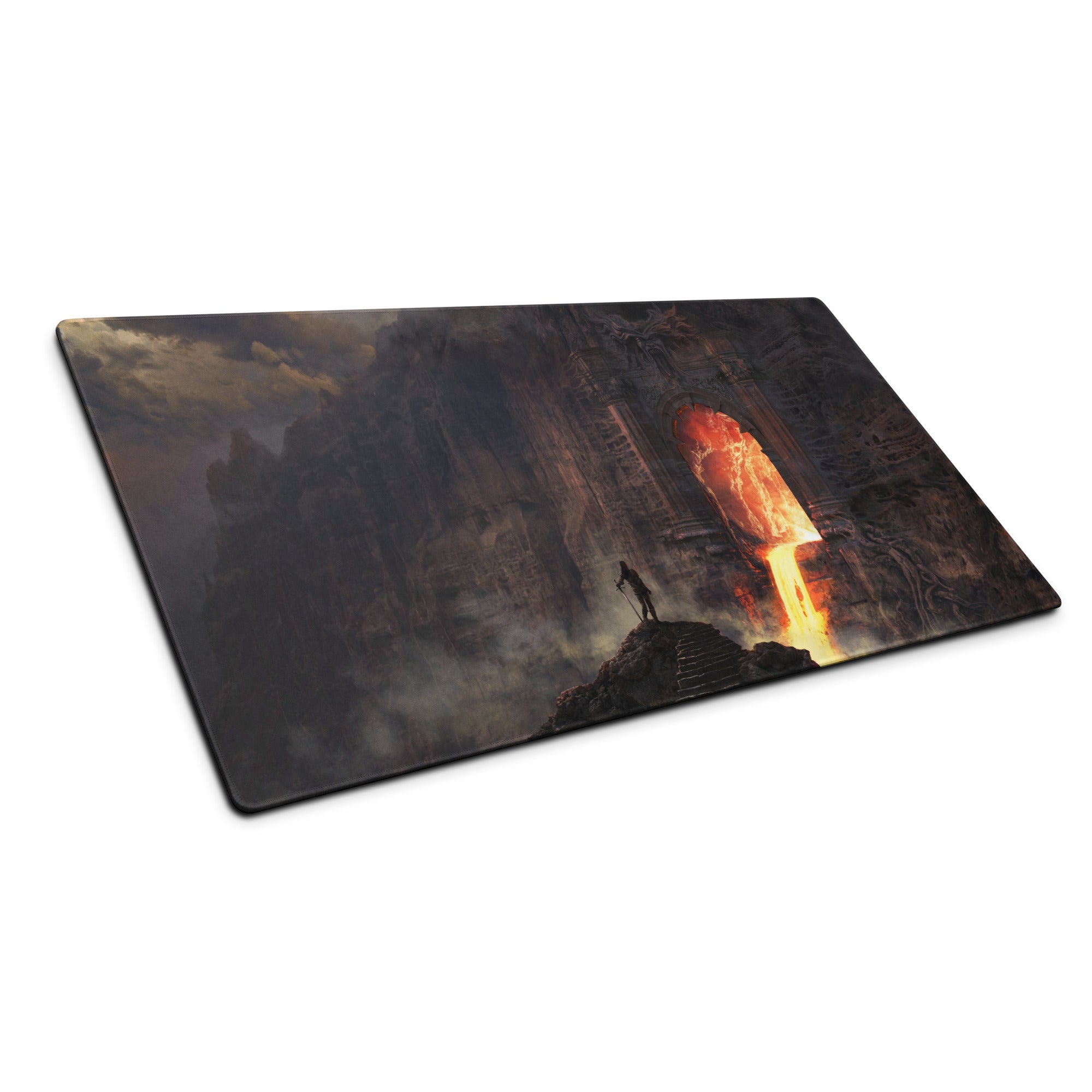 Gaming Mouse Pad Dark Lava Orange Epic Fantasy Desk Mat For Battlestation Large Non Slip Edge Stitched Digital Art
