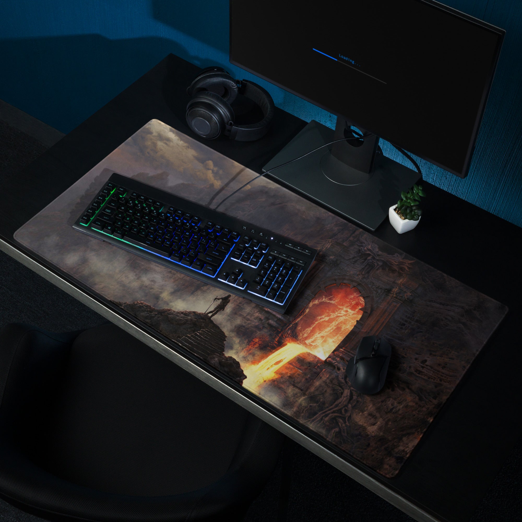 Gaming Mouse Pad Dark Lava Orange Epic Fantasy Desk Mat For Battlestation Large Non Slip Edge Stitched Digital Art