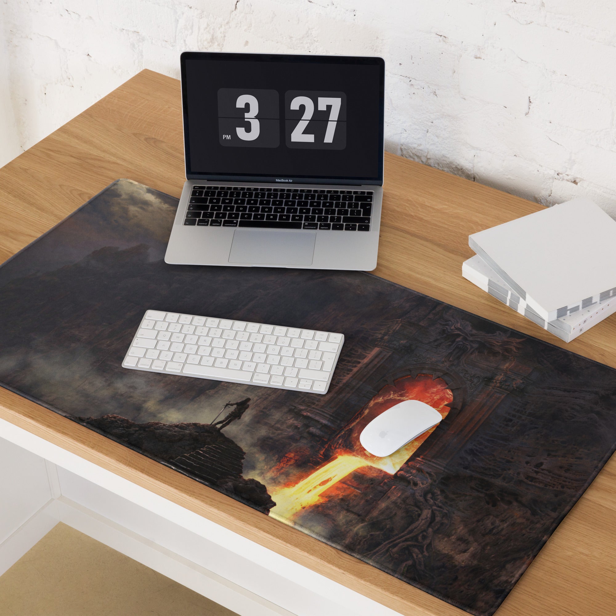 Gaming Mouse Pad Dark Lava Orange Epic Fantasy Desk Mat For Battlestation Large Non Slip Edge Stitched Digital Art