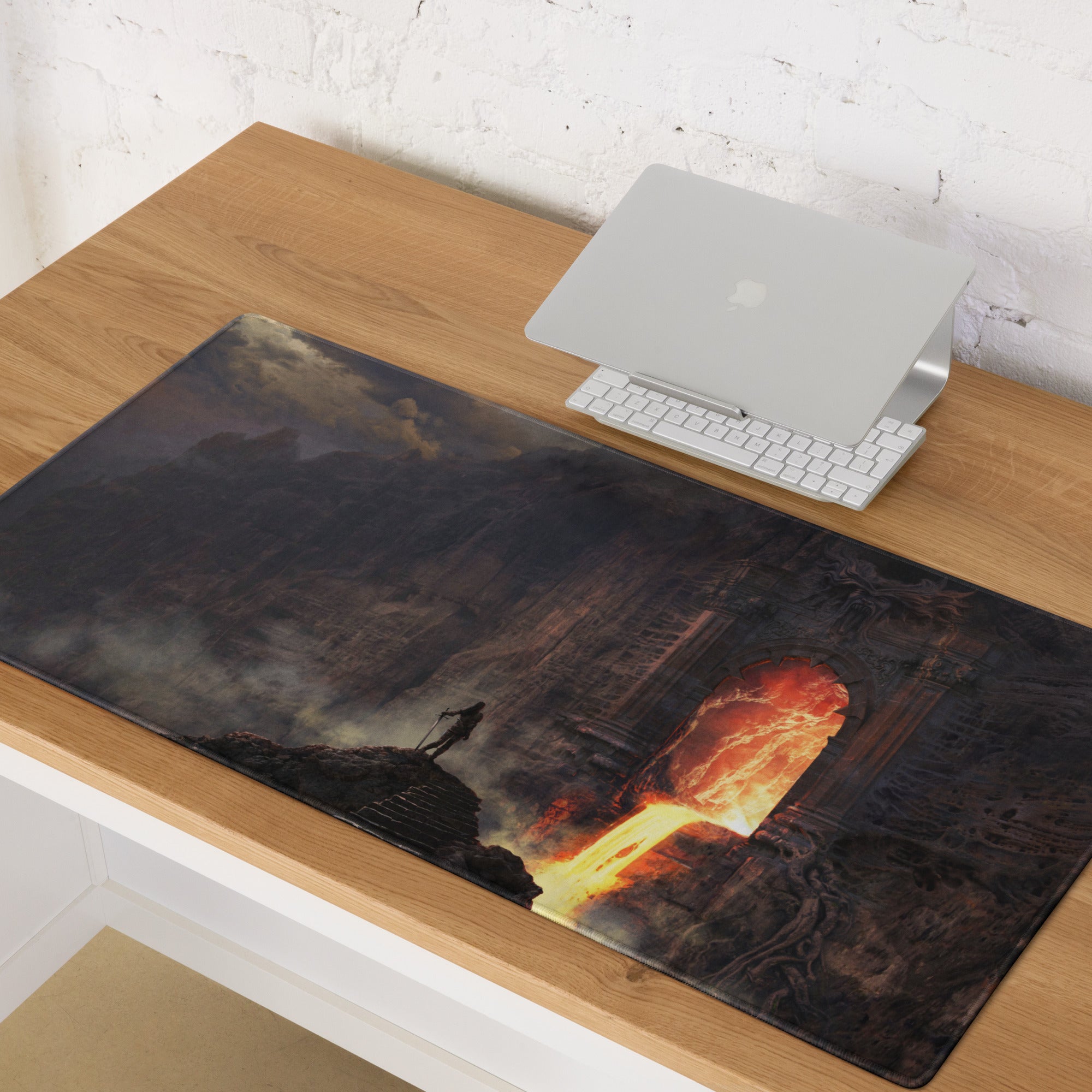 Gaming Mouse Pad Dark Lava Orange Epic Fantasy Desk Mat For Battlestation Large Non Slip Edge Stitched Digital Art