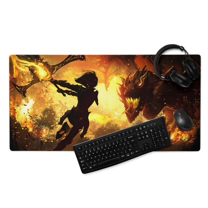 Gaming Mouse Pad Fiery Orange Black Dragon Battle Digital Art For Gaming Desk Mat