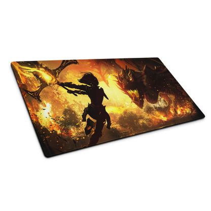 Gaming Mouse Pad Fiery Orange Black Dragon Battle Digital Art For Gaming Desk Mat