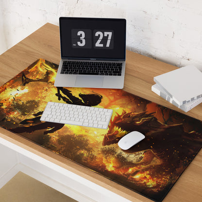 Gaming Mouse Pad Fiery Orange Black Dragon Battle Digital Art For Gaming Desk Mat