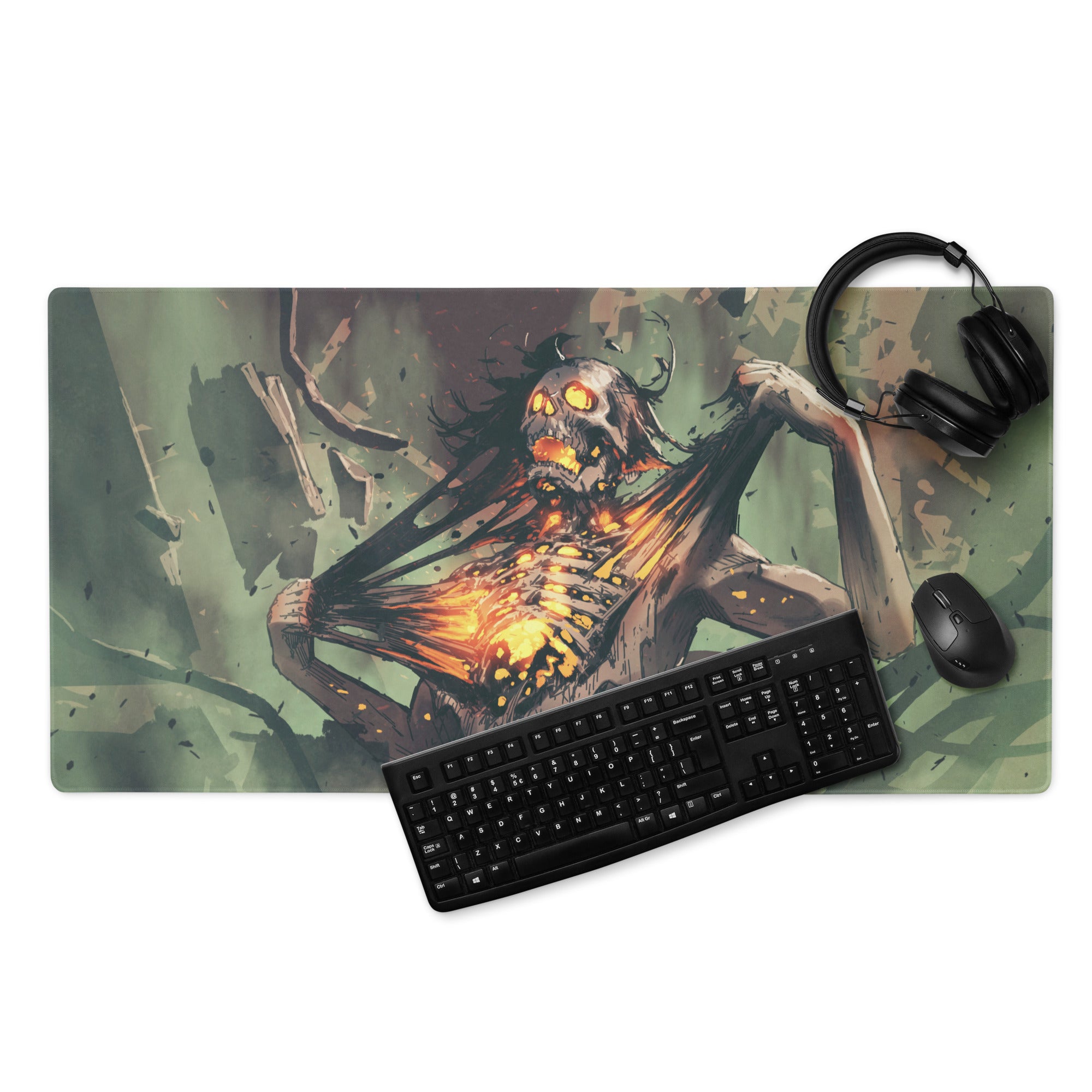 Zombie Monster Gaming Mouse Pad Green Black Neon Orange Large Non Slip Edge Stitch Desk Mat