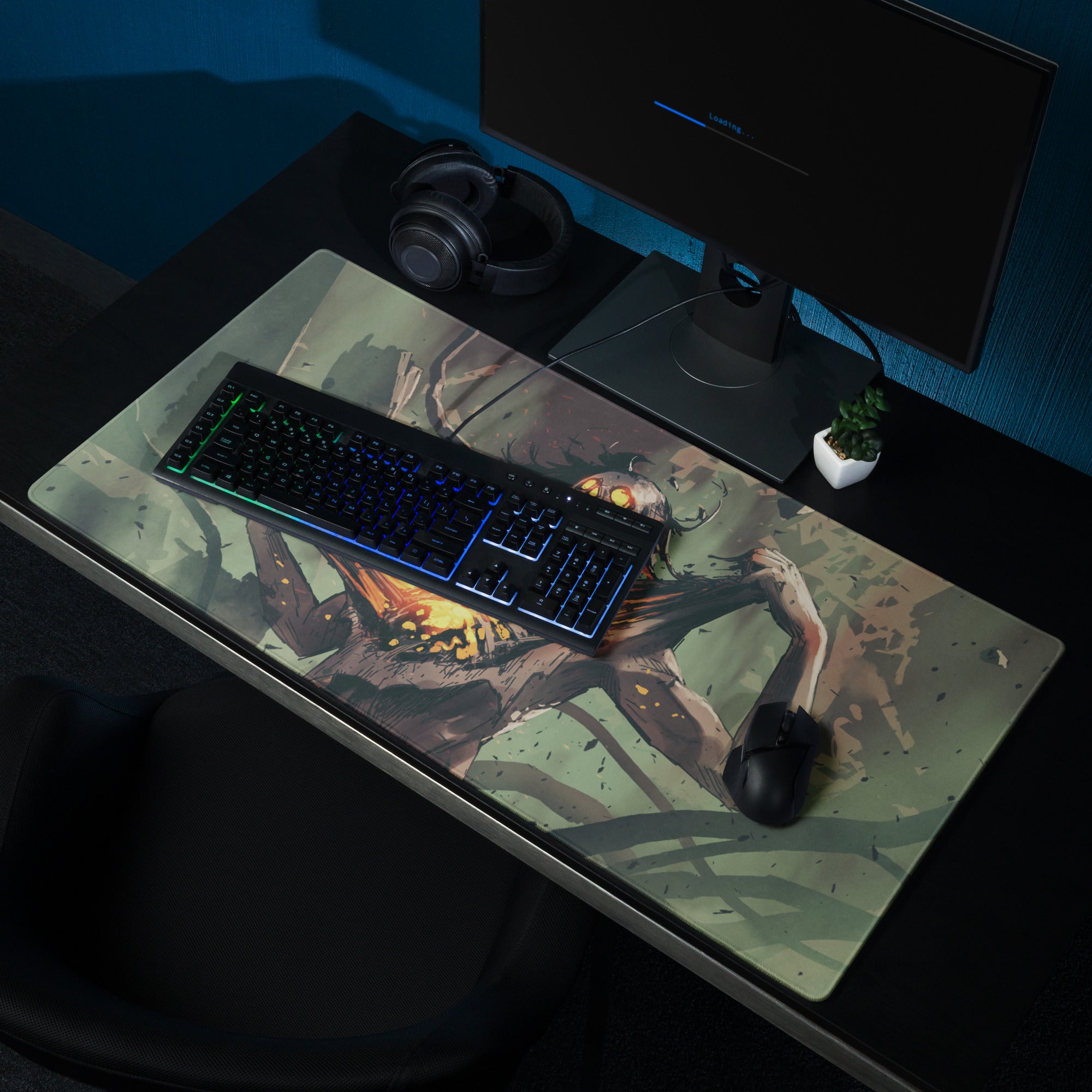 Zombie Monster Gaming Mouse Pad Green Black Neon Orange Large Non Slip Edge Stitch Desk Mat
