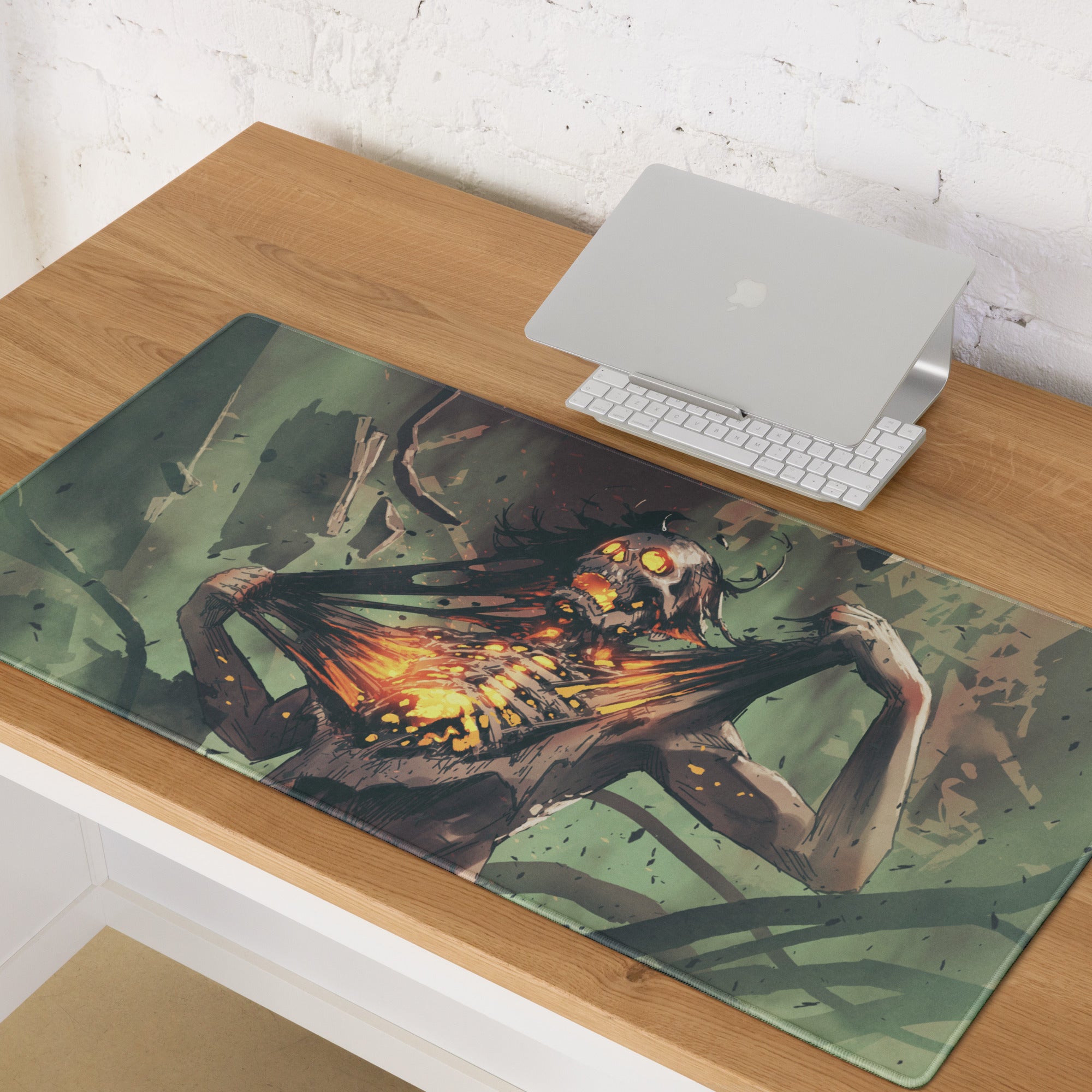 Zombie Monster Gaming Mouse Pad Green Black Neon Orange Large Non Slip Edge Stitch Desk Mat