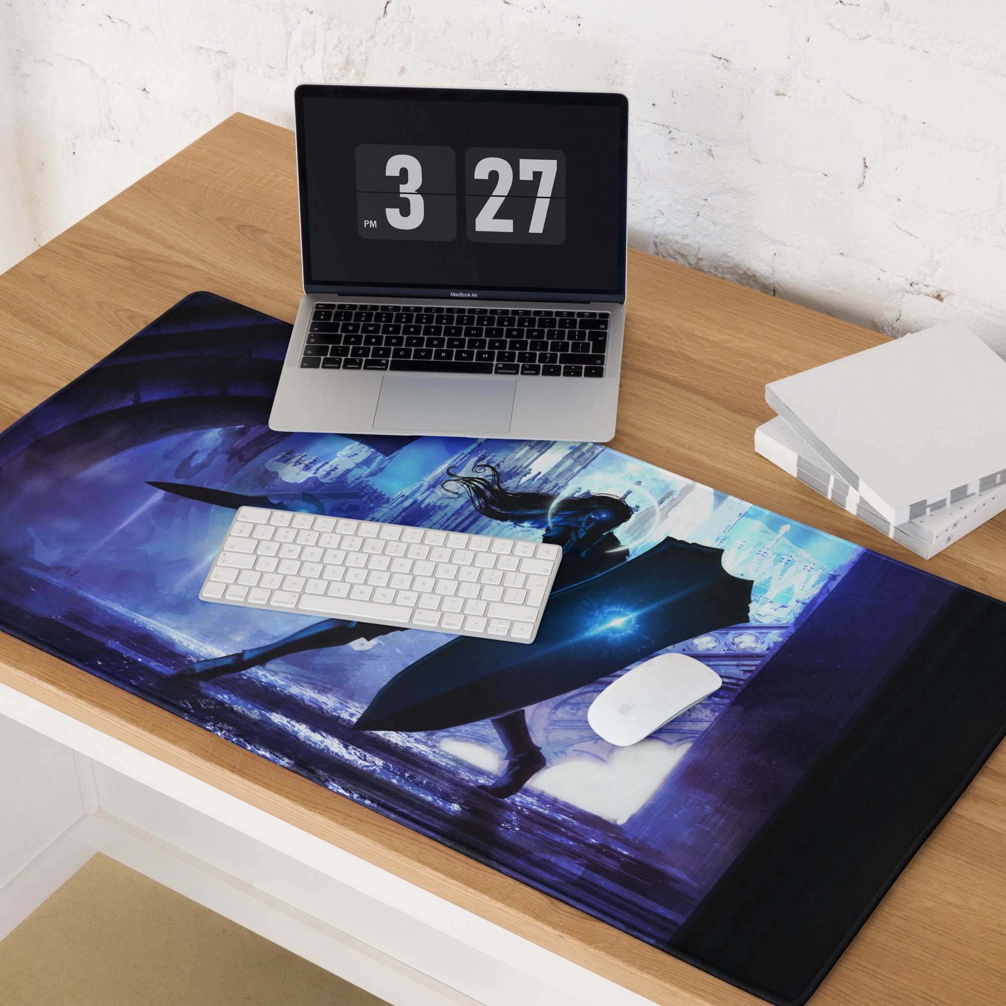 Gaming Mouse Pad Blue Purple Epic Fantasy Hero Artwork For Gaming Desk Large Non Slip Edge Stitched
