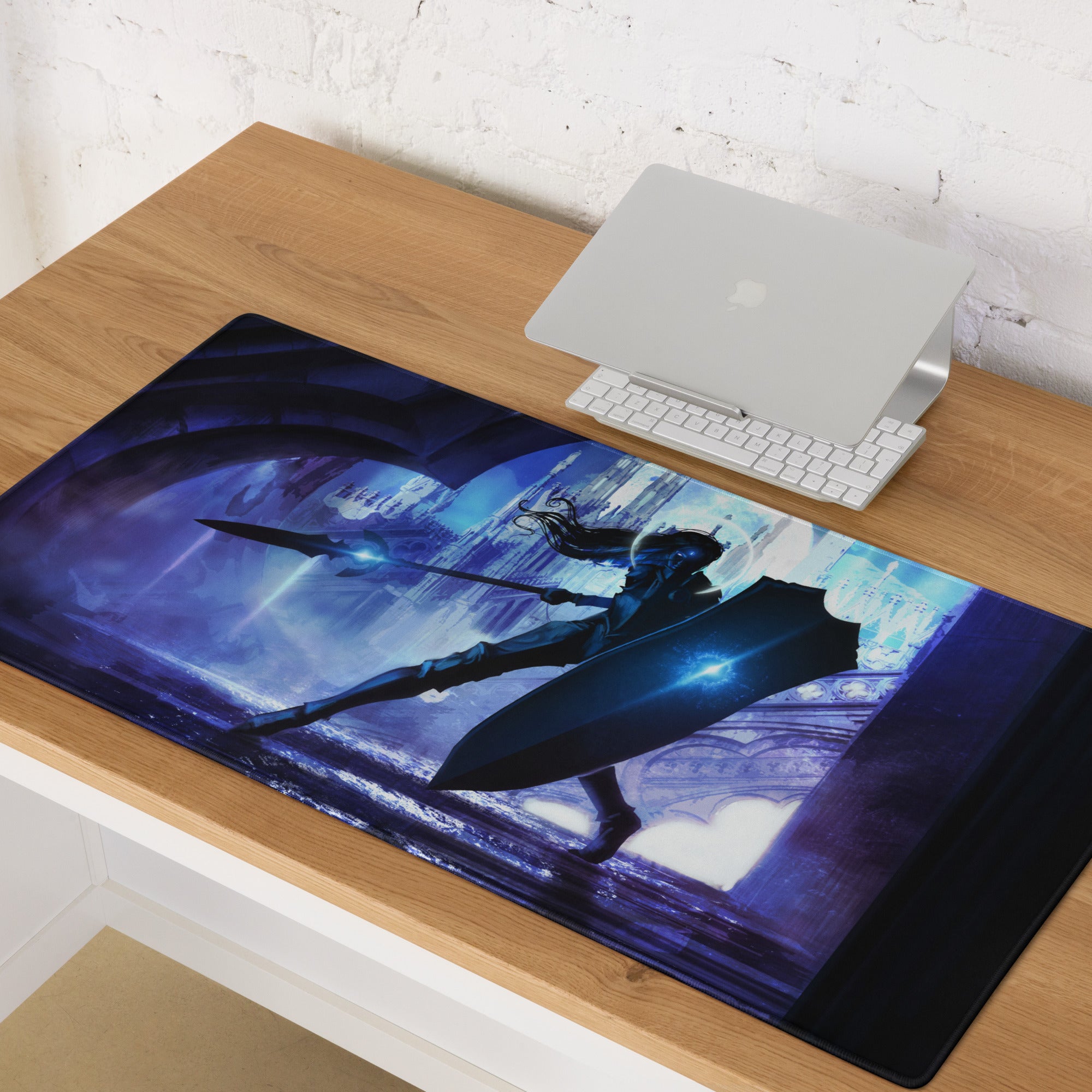 Gaming Mouse Pad Blue Purple Epic Fantasy Hero Artwork For Gaming Desk Large Non Slip Edge Stitched
