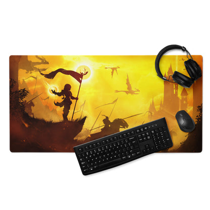Orange Yellow Fantasy Battle Scene Gaming Mouse Pad Large Non Slip Edge Stitching For Gaming Setup
