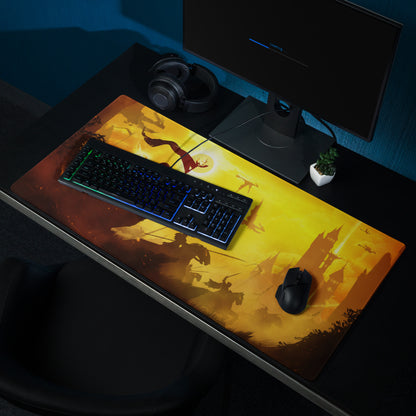 Orange Yellow Fantasy Battle Scene Gaming Mouse Pad Large Non Slip Edge Stitching For Gaming Setup