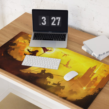 Orange Yellow Fantasy Battle Scene Gaming Mouse Pad Large Non Slip Edge Stitching For Gaming Setup