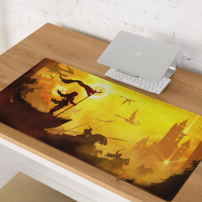 Orange Yellow Fantasy Battle Scene Gaming Mouse Pad Large Non Slip Edge Stitching For Gaming Setup