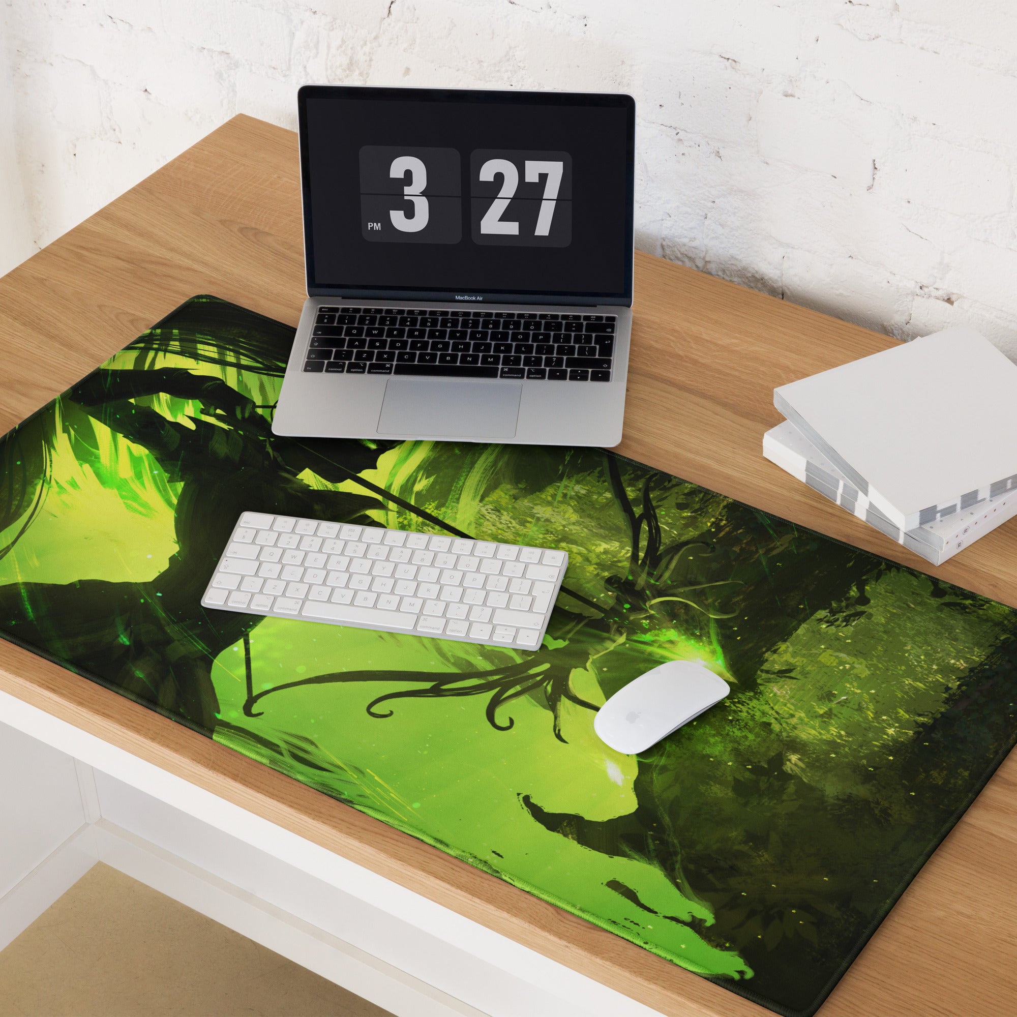 Green Neon Cyberpunk Gaming Mouse Pad For Desk Setup Large Non Slip Abstract Art Vibrant Artwork