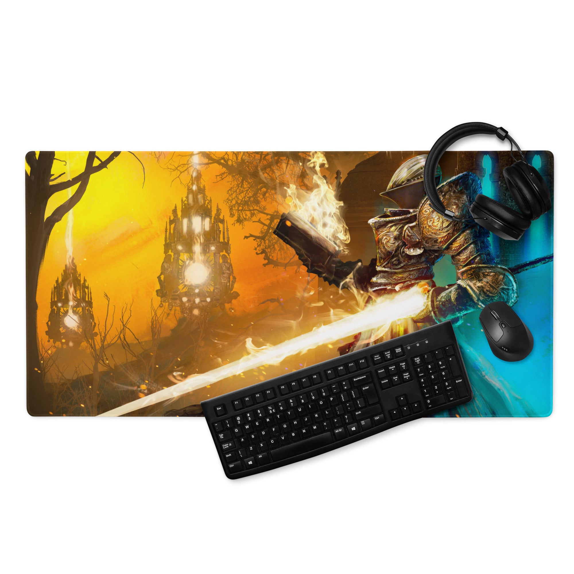 Gaming Mouse Pad Large Orange To Blue Gradient For Gaming Desk Cinematic Fantasy Battle Digital Art