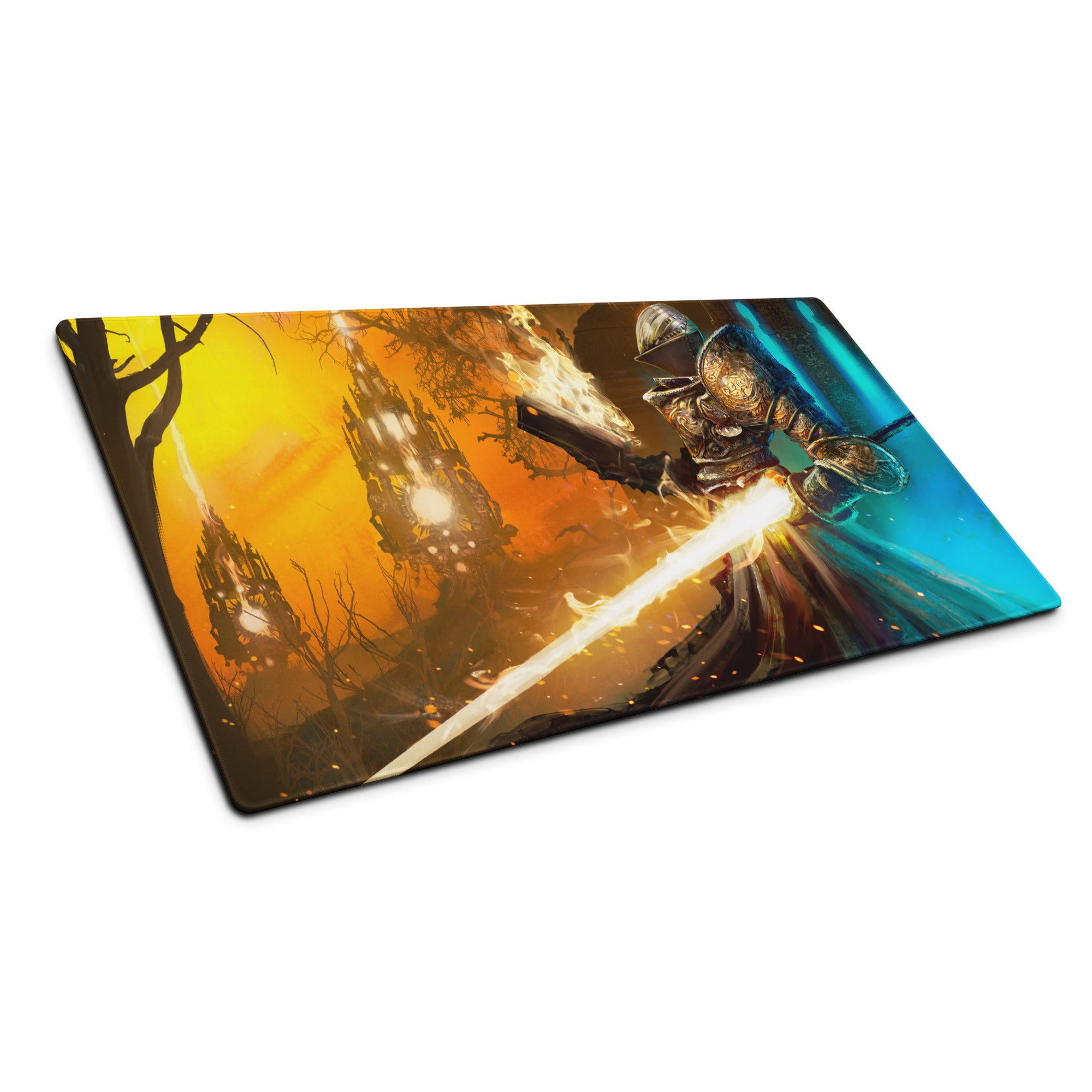 Gaming Mouse Pad Large Orange To Blue Gradient For Gaming Desk Cinematic Fantasy Battle Digital Art