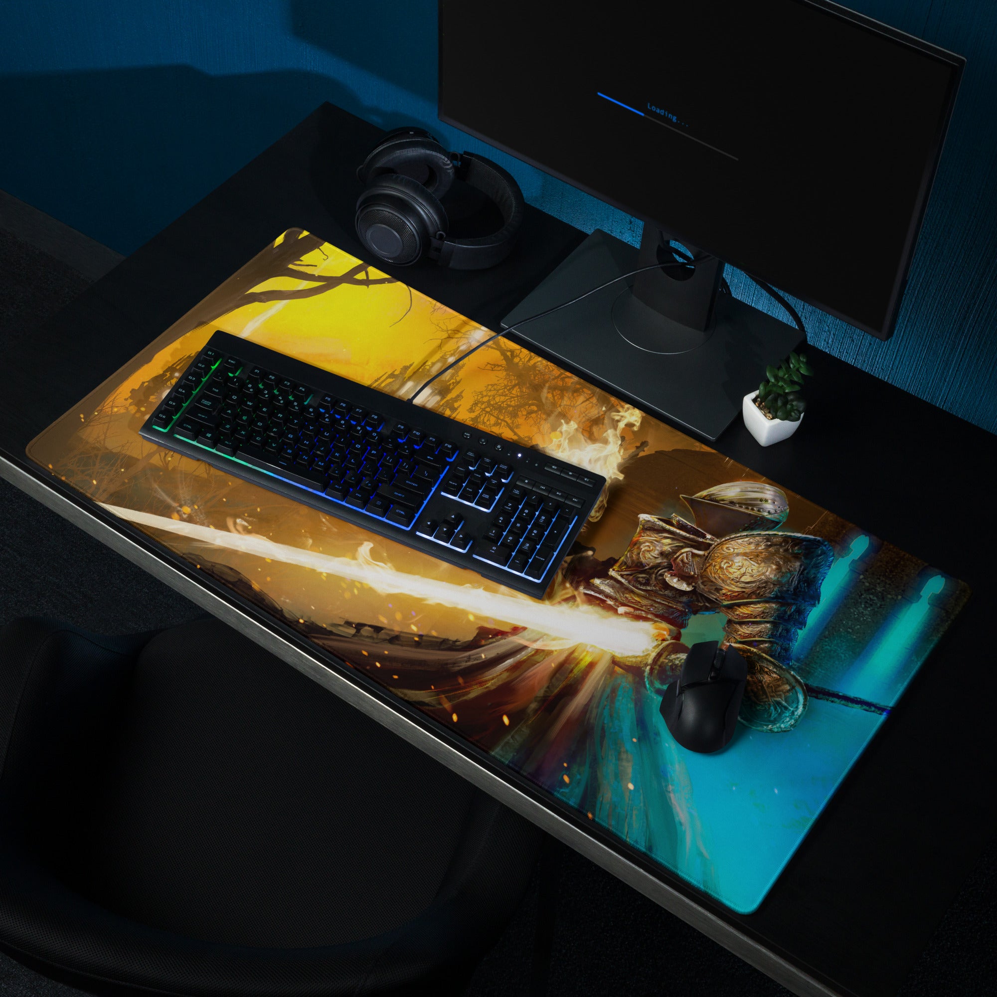 Gaming Mouse Pad Large Orange To Blue Gradient For Gaming Desk Cinematic Fantasy Battle Digital Art
