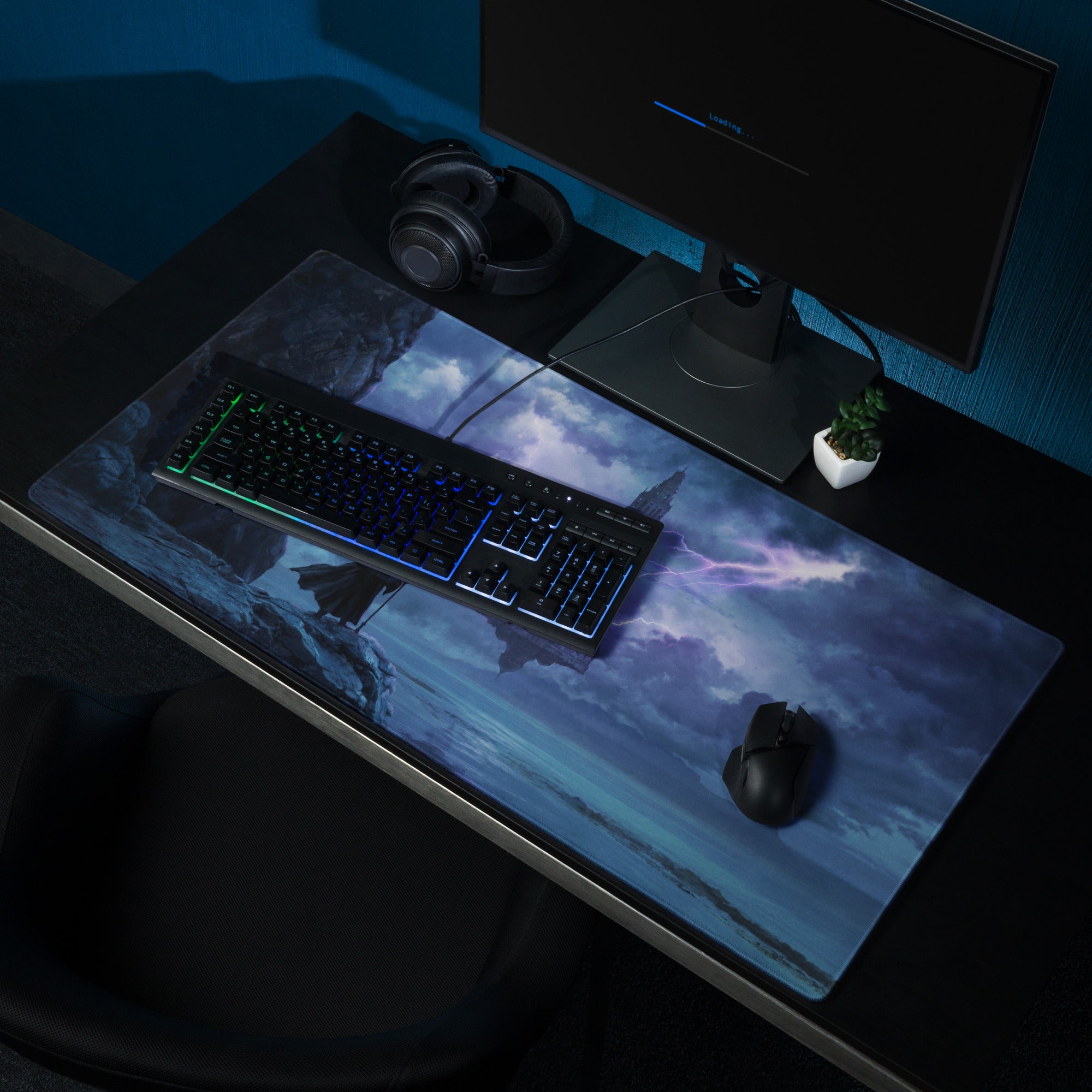 Gaming Mouse Pad Blue Purple For Gaming Desk Setup In Dark Fantasy Art Moody Esports Decor For Desk Gaming Digital Art
