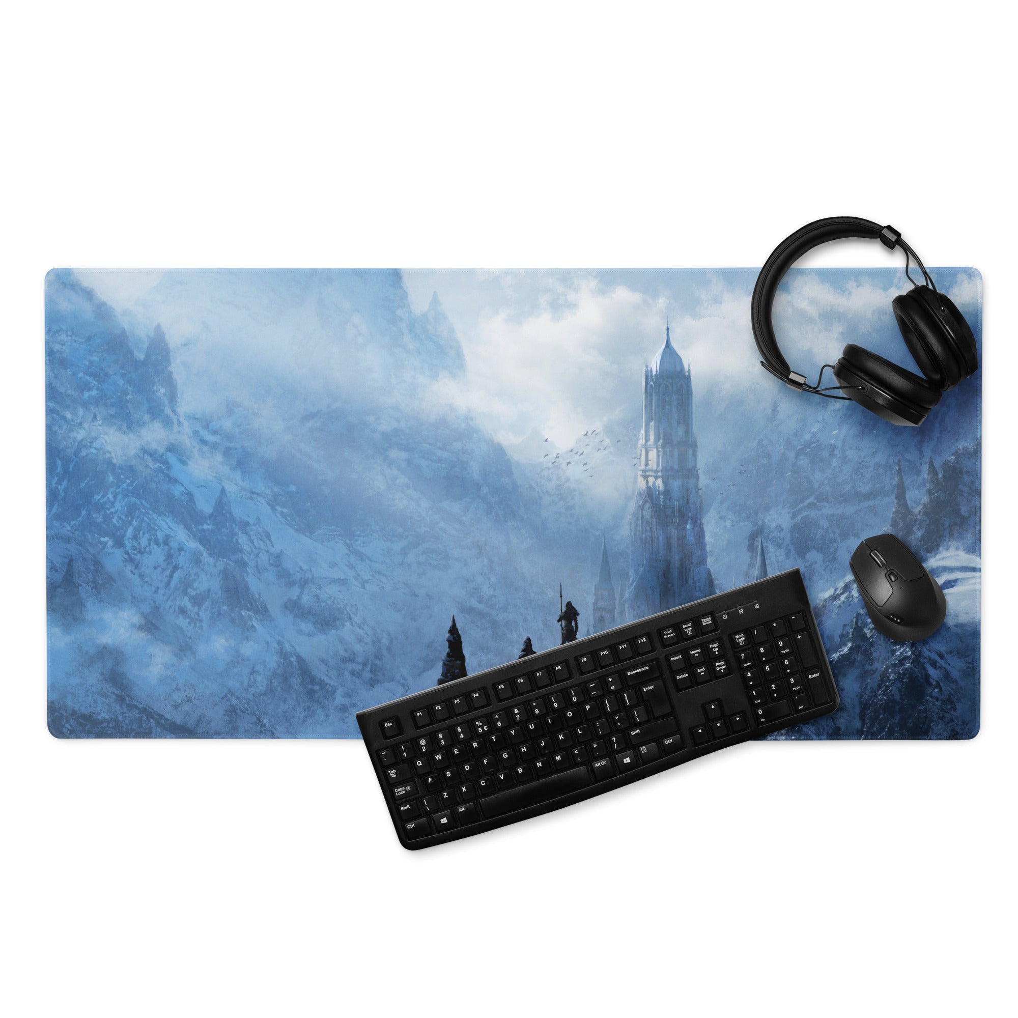 Gamer Mouse Pad Blue Ice Fantasy Castle For Desk - Digital Art Style Epic Fantasy