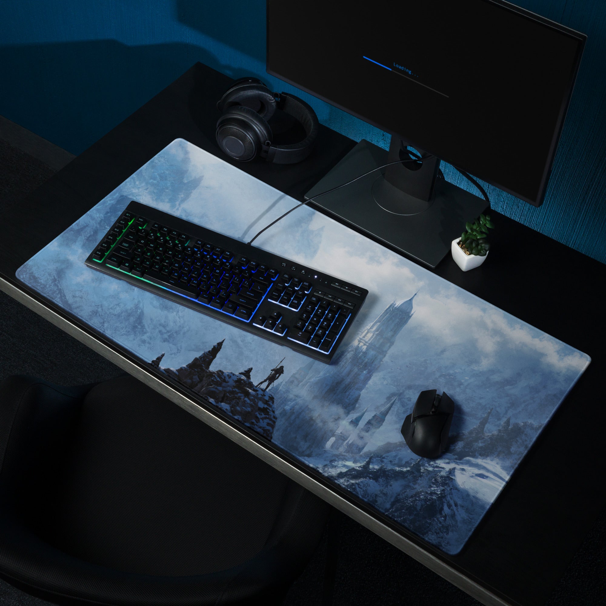 Gamer Mouse Pad Blue Ice Fantasy Castle For Desk - Digital Art Style Epic Fantasy
