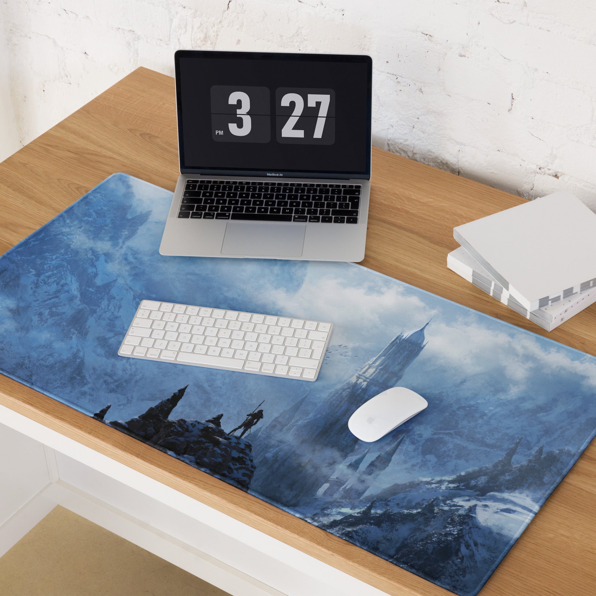 Gamer Mouse Pad Blue Ice Fantasy Castle For Desk - Digital Art Style Epic Fantasy