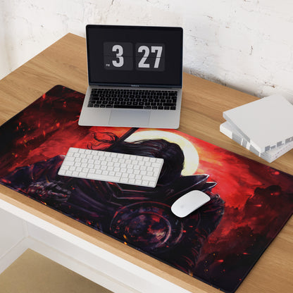 Red And Black Fiery Warrior Gaming Setup Mouse Pad Large Non Slip Desk Mat For Gaming Epic Dark Fantasy Digital Art