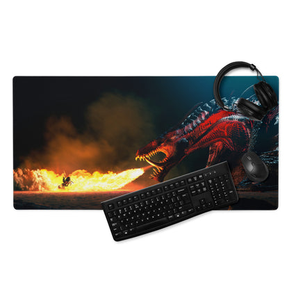 Dragon Fire Gaming Mouse Pad Dark Blue Orange Large Desk Mat For PC And Console Setup Epic Fantasy Artwork